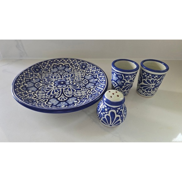 Other - Handmade Talavera Pottery Set Tequila Shot Glasses Plate Salt Shaker